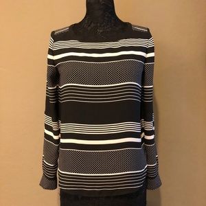 Loft Black Ivory Sheer Polka Dot Striped Blouse XS